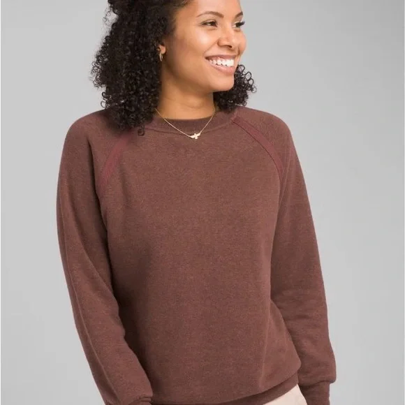Prana Yoga Women’s Cozy Up Brown Pullover Crewneck Sweatshirt Small - Picture 2 of 8